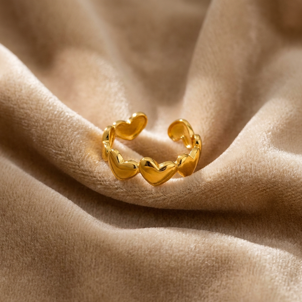 Multi-Heart Solid Flexi Size Ring | 18K PVD Gold Plated- For Women | Includes: Ring
