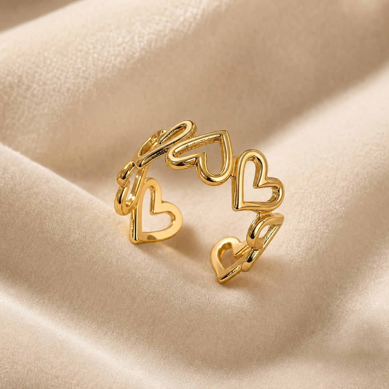 Multi-Heart Hollow Flexi Size Ring | 18K PVD Gold Plated- For Women | Includes: Ring