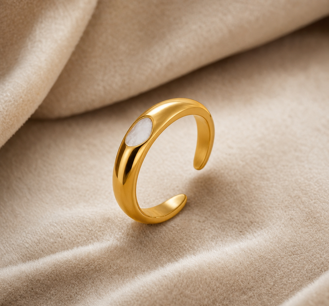 Ultra modern inlaid White Heart Flexi Size Ring | 18K PVD Gold Plated- For Women | Includes: Ring
