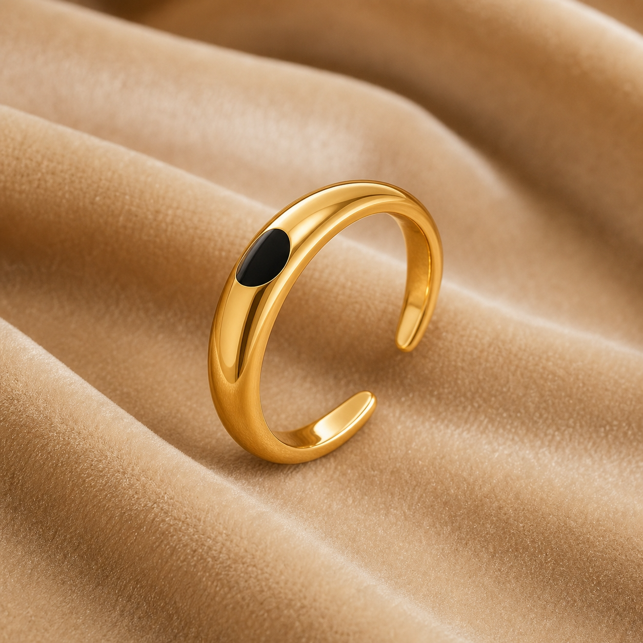 Ultra modern inlaid Black Heart Flexi Size Ring | 18K PVD Gold Plated- For Women | Includes: Ring