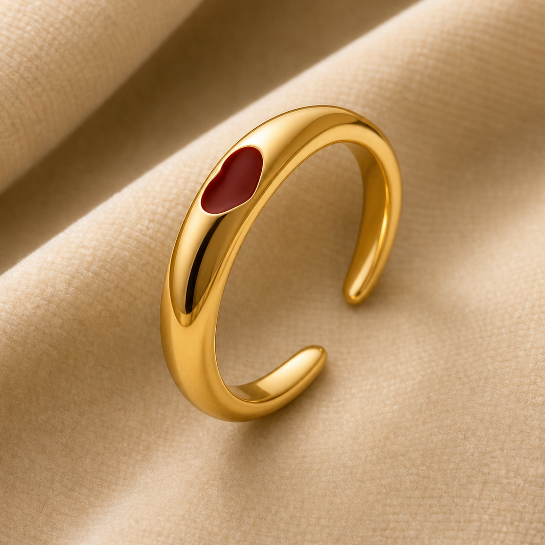 Ultra modern inlaid Red Heart Flexi Size Ring | 18K PVD Gold Plated- For Women | Includes: Ring