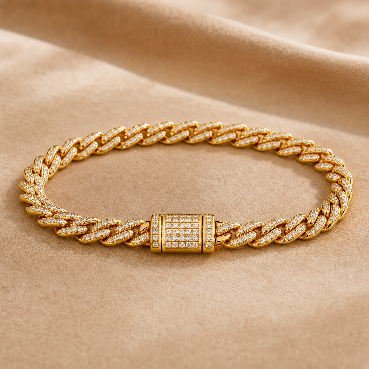 Ultra Modern Real Golden Cuban Zircon 6MM THIN Bracelet | 18K PVD Gold Plated- For Men | Includes: Bracelet