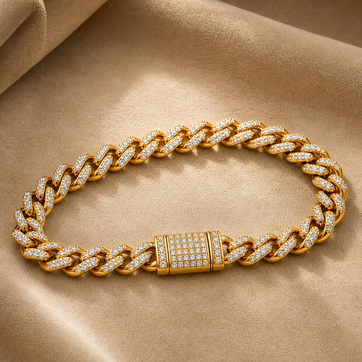 Ultra Modern Real Golden Cuban Zircon 8MM STANDARD Bracelet | 18K PVD Gold Plated- For Men | Includes: Bracelet