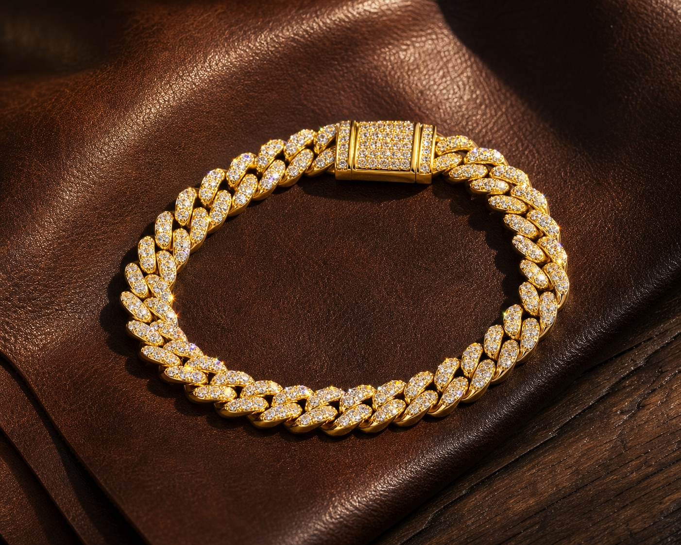 Ultra Modern Real Golden Cuban Zircon 6MM THIN Bracelet | 18K PVD Gold Plated- For Men | Includes: Bracelet