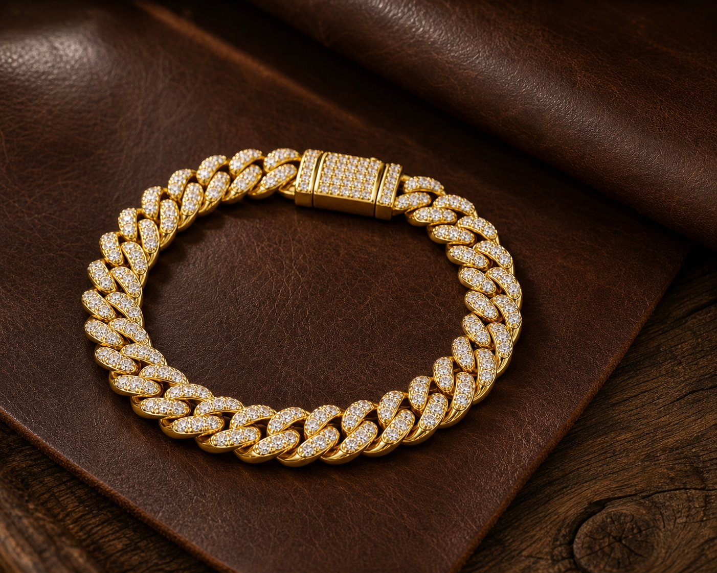 Ultra Modern Real Golden Cuban Zircon 8MM STANDARD Bracelet | 18K PVD Gold Plated- For Men | Includes: Bracelet