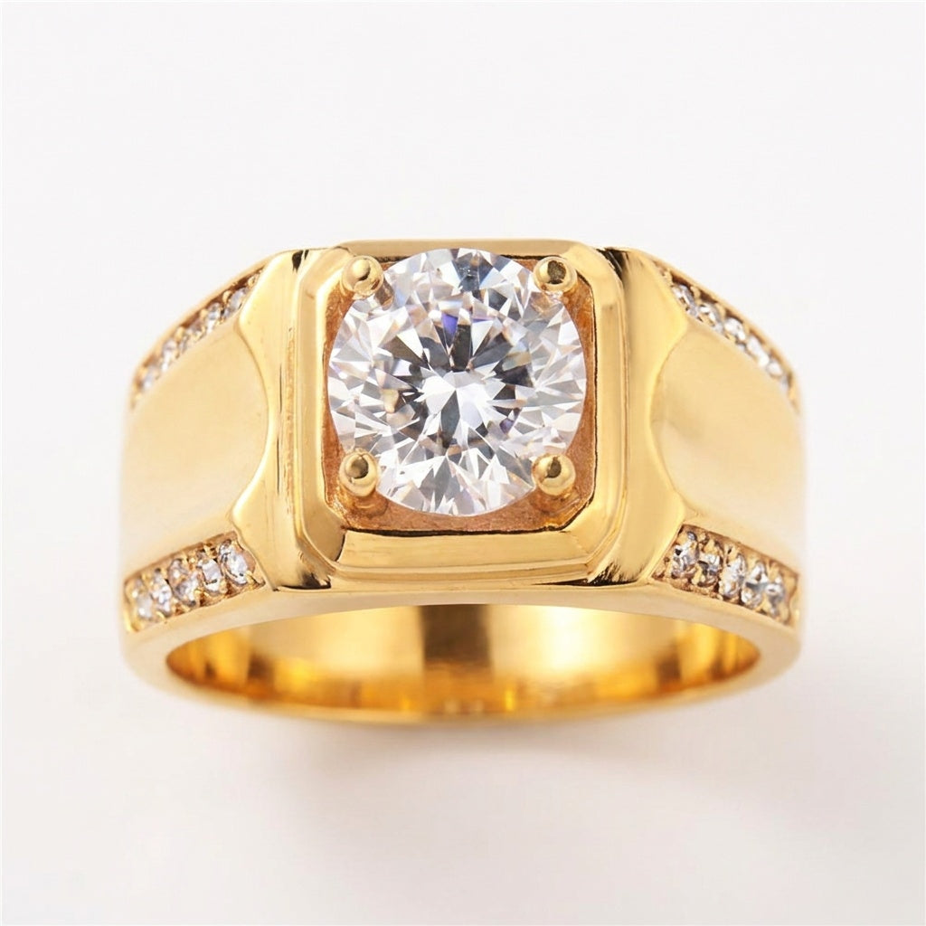 Regular  Solitire Clear Zircon Ring | 18K Real Gold PVD Plated– For Men | Includes: Ring