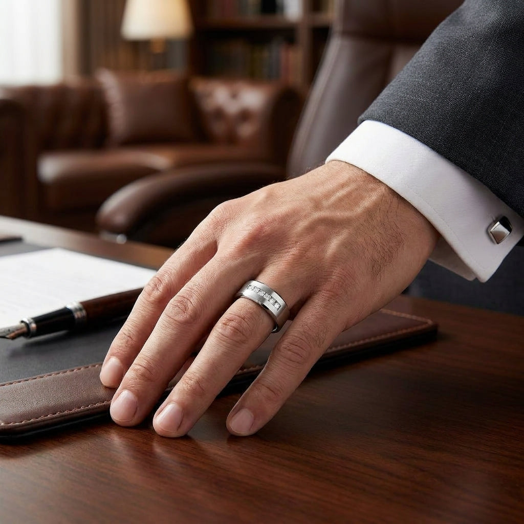 Steel Titanium Zircon Stub Modern Ring | PVD Plated– For Men | Includes: Ring