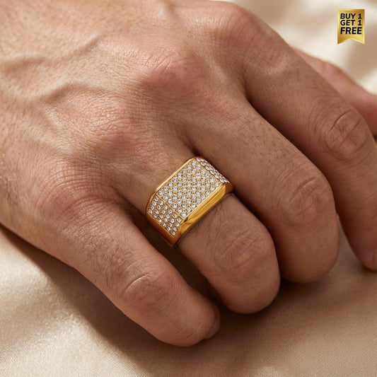 Ultra Luxury Multi-Zircon Golden Titanium Ring | 18K Real Gold PVD Plated– For Men | Includes: Ring