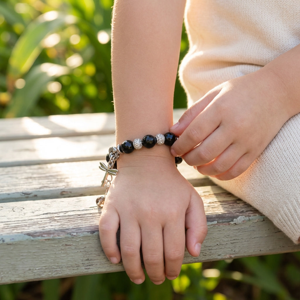 Shielding Obsidian Bracelet | Black Obsidian - For Kids Girls | Includes: Bracelet