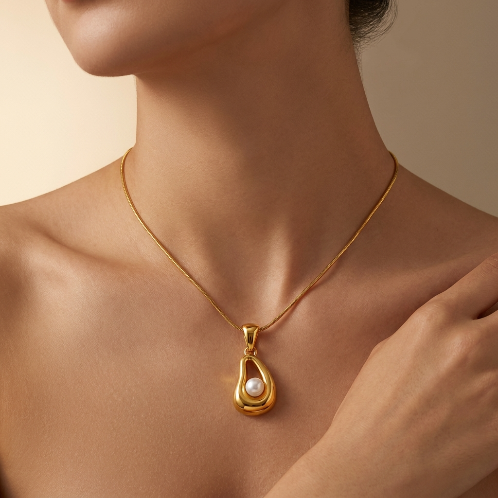 Lustre Pearl-Look SCULPTED TEARDROP Necklace | Gold-Tone - For Women | Includes: Necklace