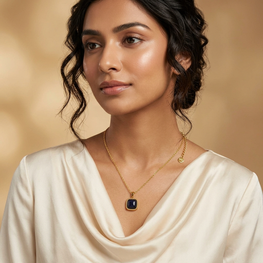 Stardust Black Sparkle CUSHION Necklace | Gold-Tone - For Women | Includes: Necklace