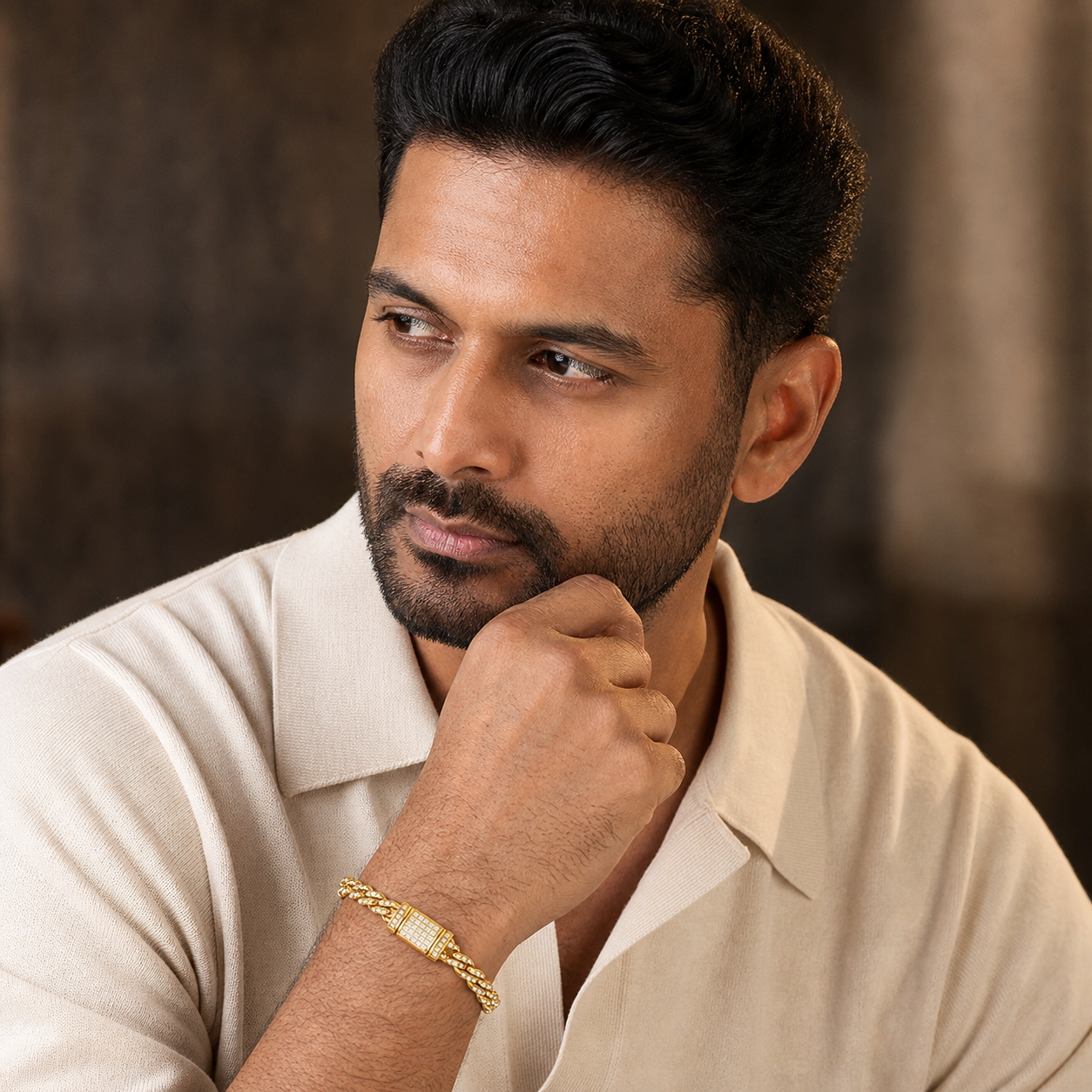 Ultra Modern Real Golden Cuban Zircon 6MM THIN Bracelet | 18K PVD Gold Plated- For Men | Includes: Bracelet