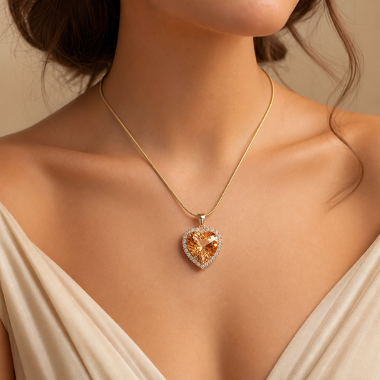 Sunset Peach HEART HALO Necklace | Gold-Tone - For Women | Includes: Necklace