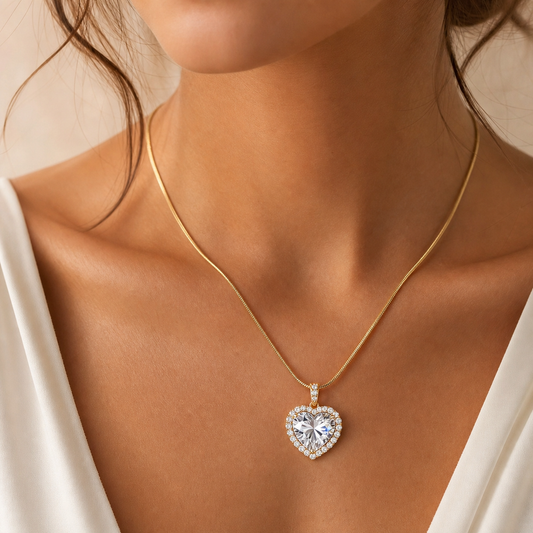 Devotion Clear Sparkle HEART HALO Necklace | Gold-Tone - For Women | Includes: Necklace