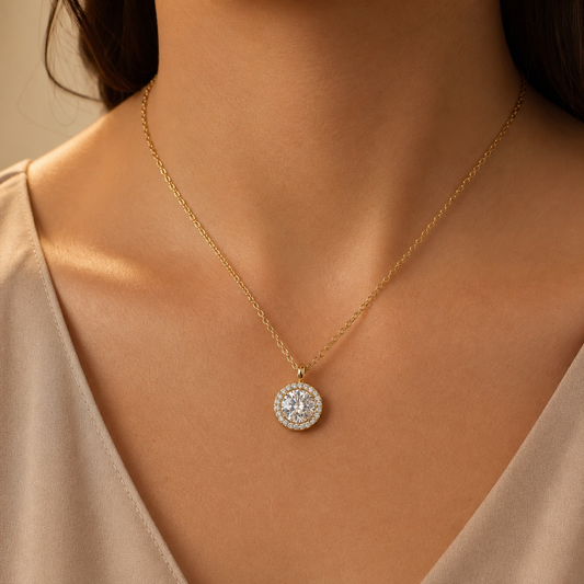 Luminous Clear ROUND HALO Necklace | Gold-Tone - For Women | Includes: Necklace