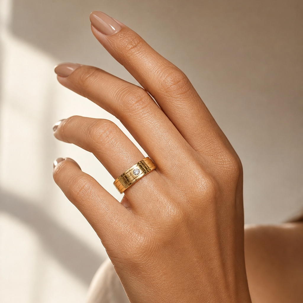 Solitire Mini Zircon Titanium Steel Golden Ring | 18K Real Gold PVD Plated– For Women | Includes: Ring