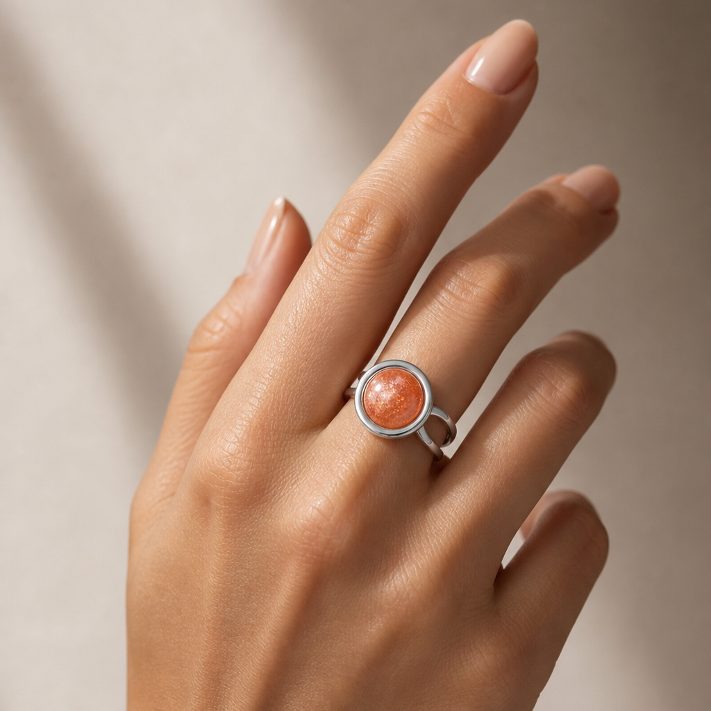 Adjustable Ring with Sunstone | Silver Plated -For Women | Includes: Ring