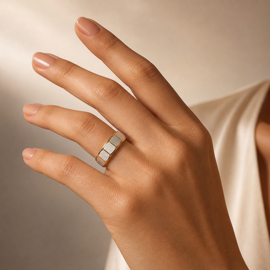 Everyday Textured Designer Golden STEEL Ring | 18K PVD Gold Plated- For Women | Includes: Ring