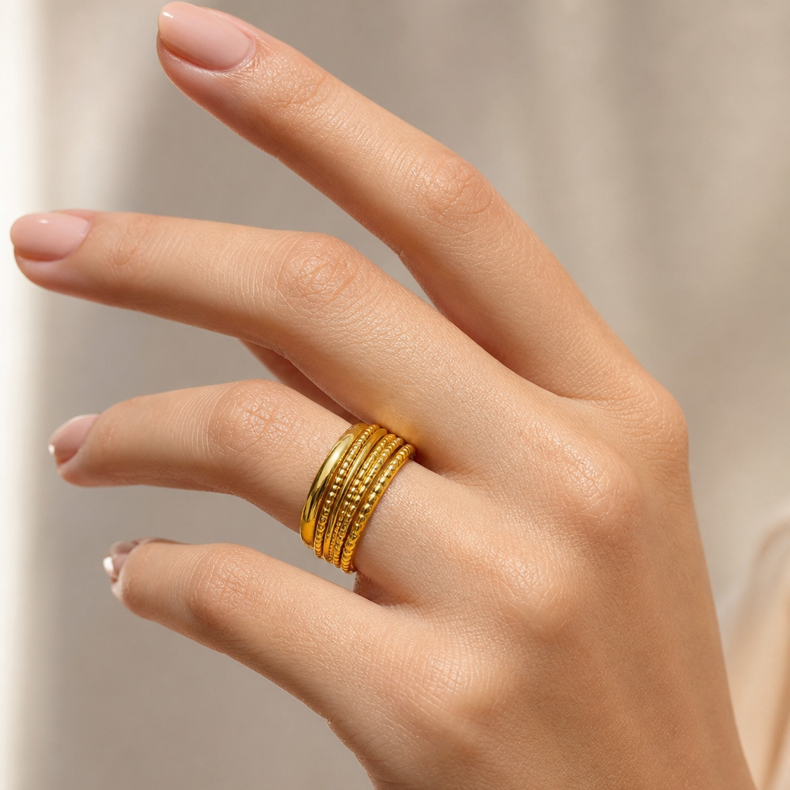 Multi-Layer Bead Line Flexi Size Ring | 18K PVD Gold Plated- For Women | Includes: Ring