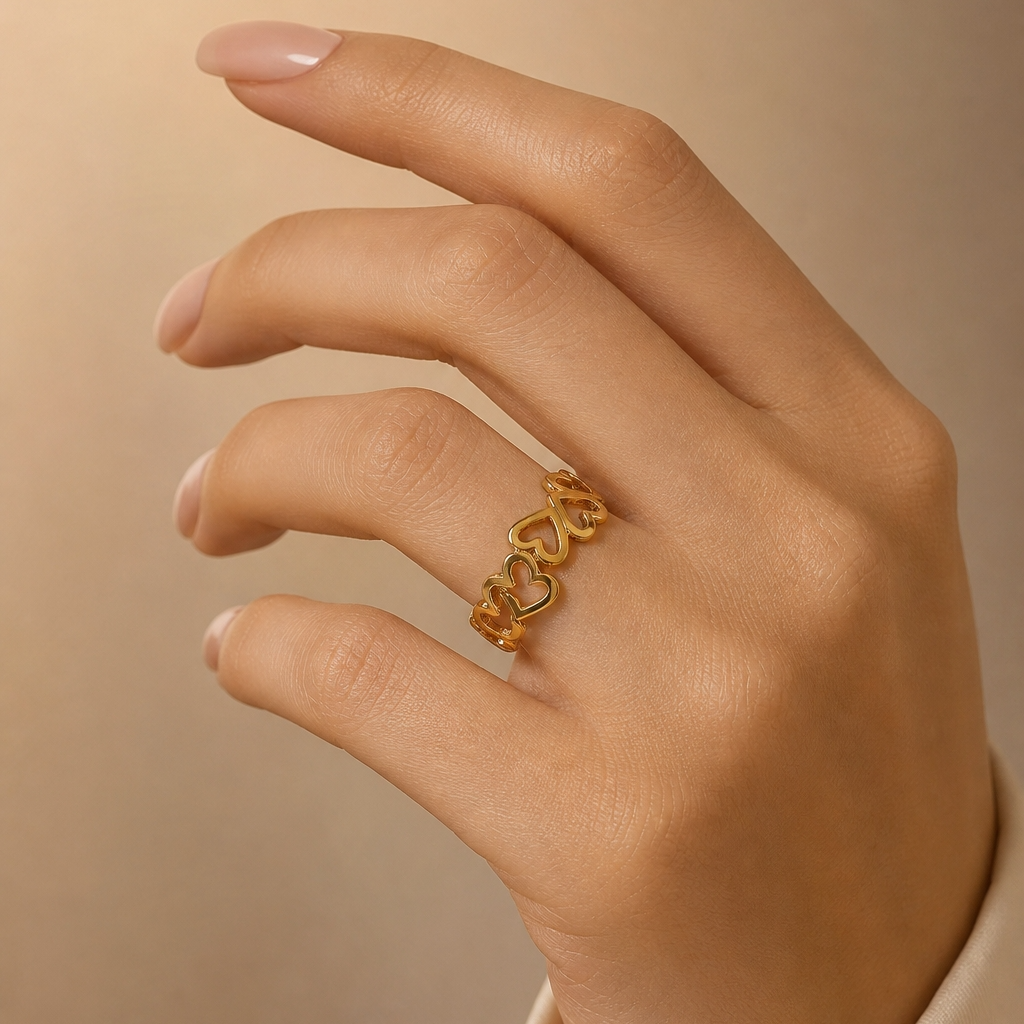 Multi-Heart Hollow Flexi Size Ring | 18K PVD Gold Plated- For Women | Includes: Ring