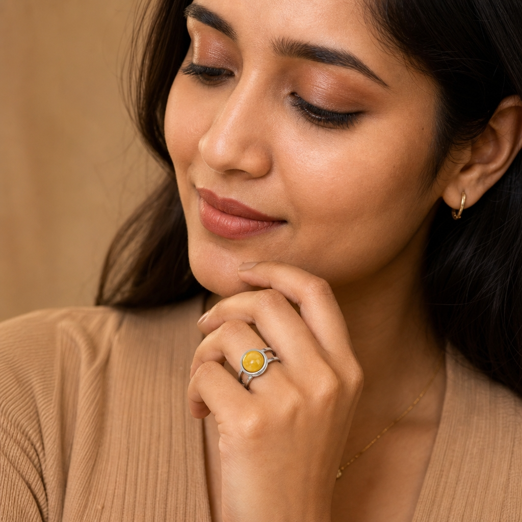 Adjustable Ring with Yellow Aventurine Stone| Silver Plated -For Women | Includes: Ring