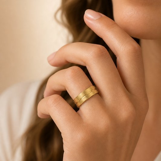 Premium mid-line Golden Steel Ring | 18K Real Gold PVD Plated– For Women | Includes: Ring