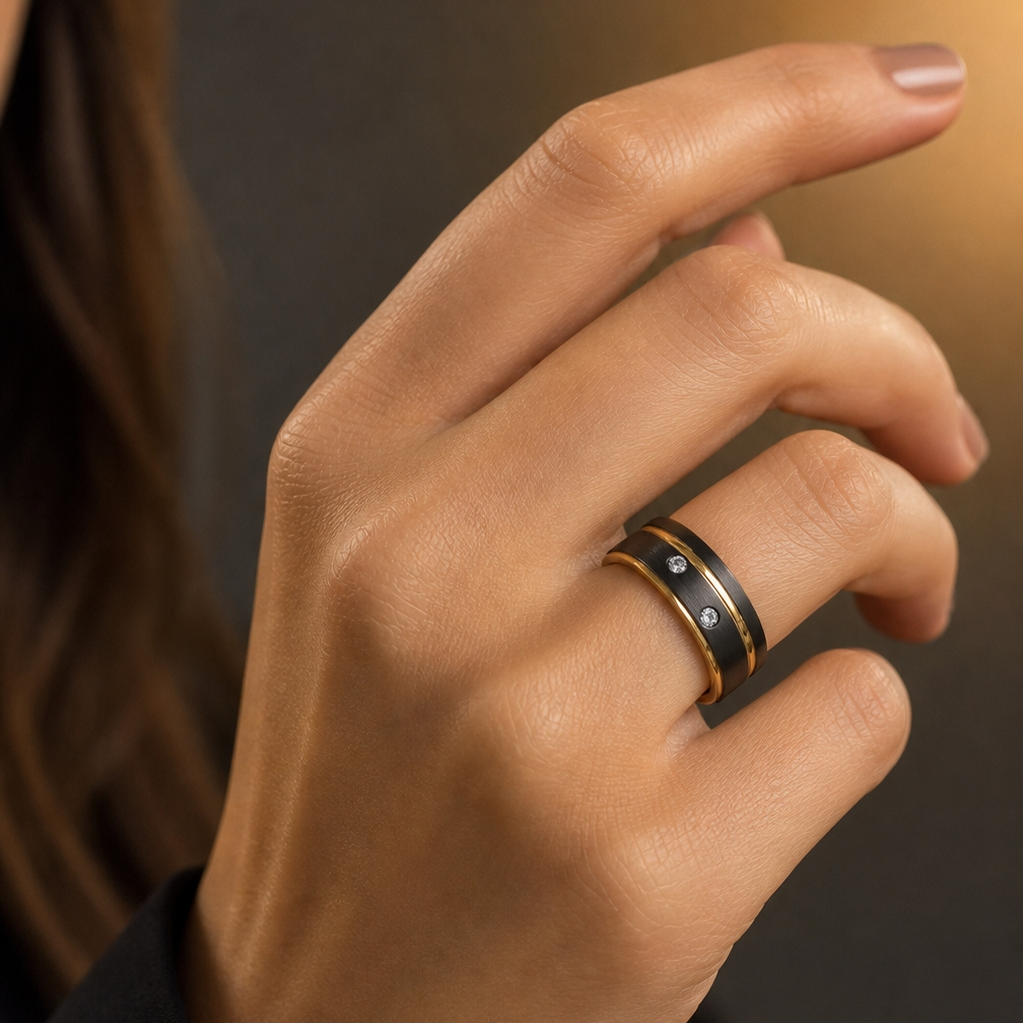 Black Class Golden Ring | 18K Real Gold PVD Plated– For Women | Includes: Ring