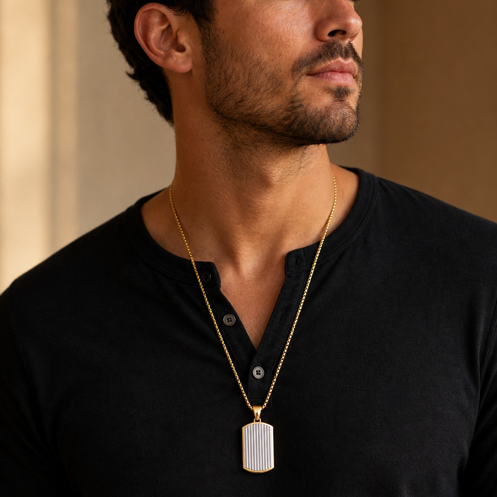 Ultra Posh D-Tag Silverline Golden Necklace | 18K PVD REAL Gold Plated- For Men| Includes: Necklace