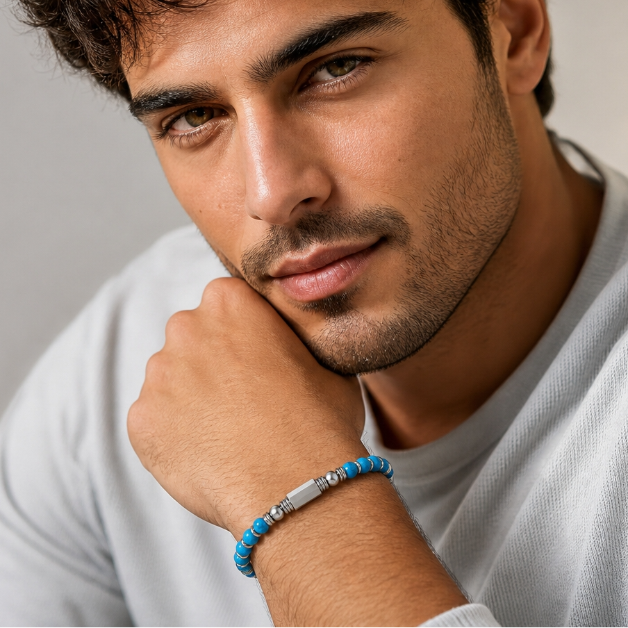 Ultra Rich Turquoise Stone Flexi Bracelet | TITANIUM Steel- For Men | Includes: Bracelet