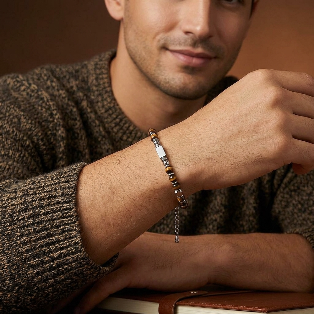 Ultra Rich Tiger Eye Stone Flexi Bracelet | TITANIUM Steel- For Men | Includes: Bracelet