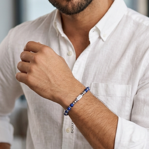 Ultra Rich Lapis Lazuli Stone Flexi Bracelet | TITANIUM Steel- For Men | Includes: Bracelet