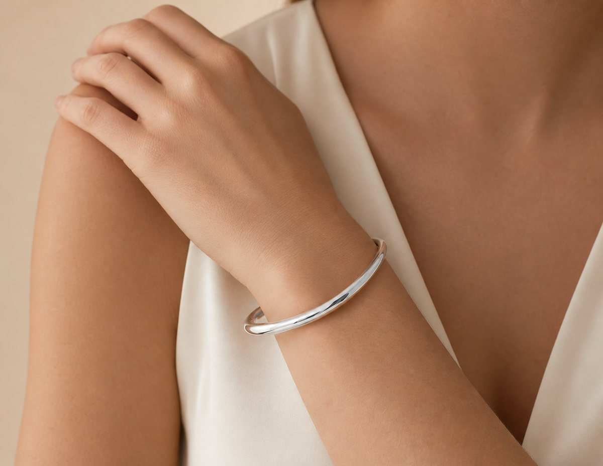 Minimal POLISHED OPEN CUFF Bracelet | Silver-Tone - For Women | Includes: Bracelet