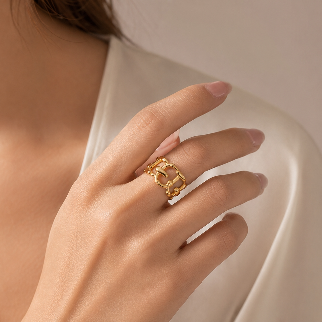 Criss Cross Bamboo Golden Flexi Size Ring | 18K PVD Gold Plated- For Women | Includes: Ring