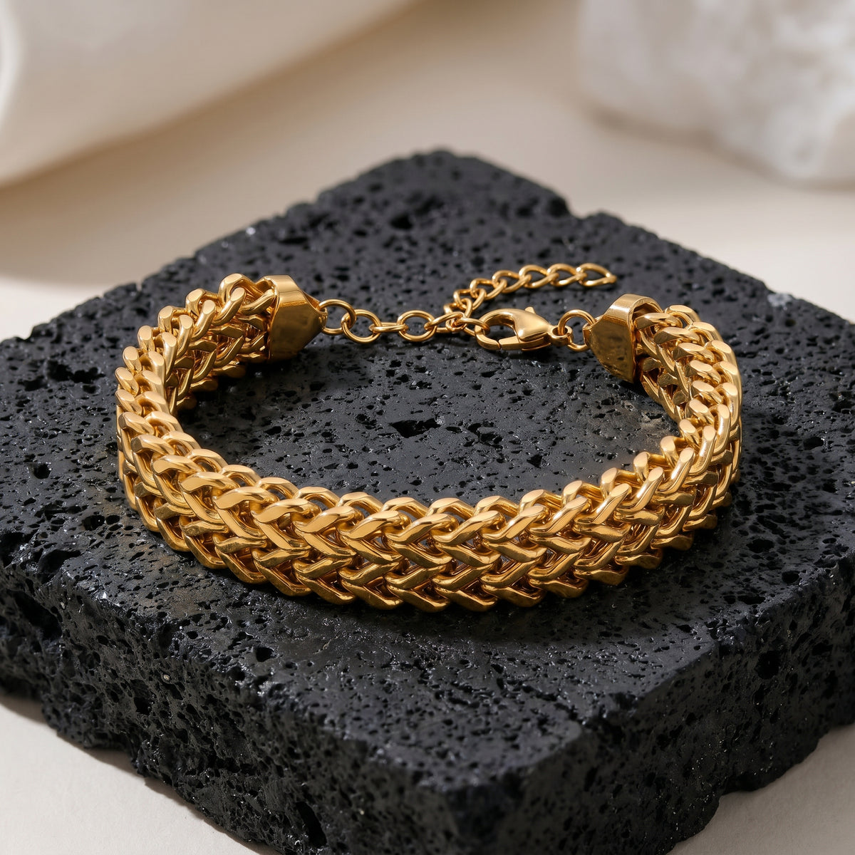 Classic Bold Golden Chain Flexi fit Bracelet | 18k PVD Gold Plated - For Men | Includes: Bracelet