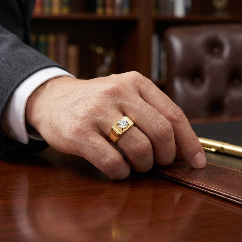 Regular Classic Solitire Clear Zircon Ring | 18K Real Gold PVD Plated– For Men | Includes: Ring