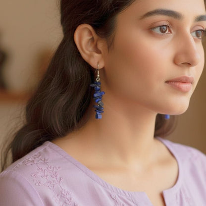 Midnight Shine Earrings | Silver PVD Plated & Lapis Lazuli Chip - For Women | Includes: Earrings