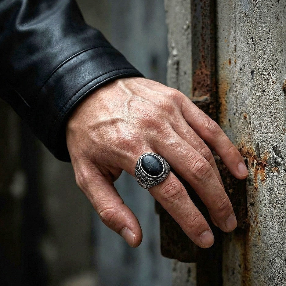BOLD Black Turquoise Stone STEEL Ring | Stainless Steel– For Men | Includes: Ring