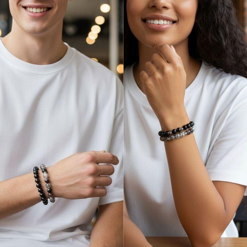 Mystic Bracelet Set | Black Obsidian & Dragon Vein - For Unisex | Includes: Bracelets (Set of 2)