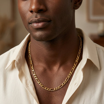 Golden Figaro Regular Steel Chain (6mm) | 18K PVD Gold Plated- For Men| Includes: Necklace