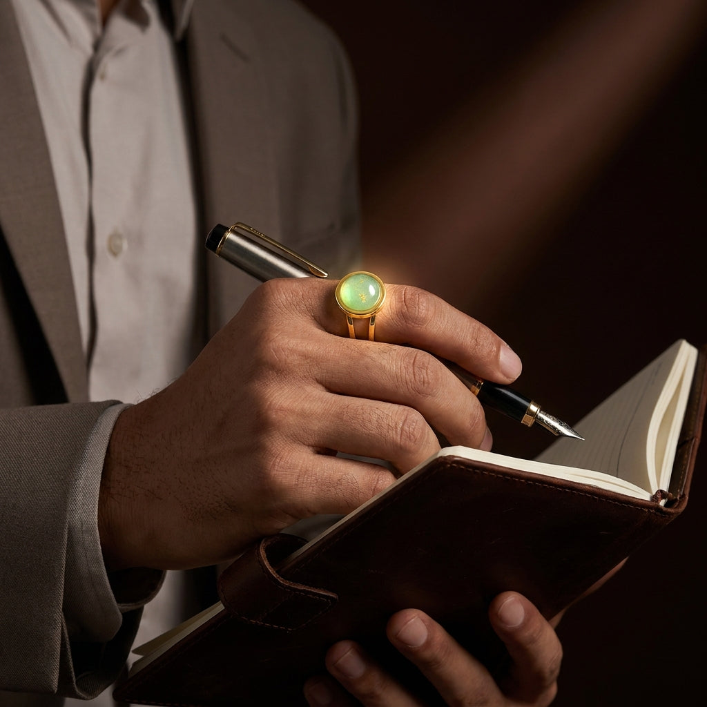 Green Jade Real Stone Flexi Size Goldenn Ring | 18K Real Gold PVD Plated– For Men | Includes: Ring