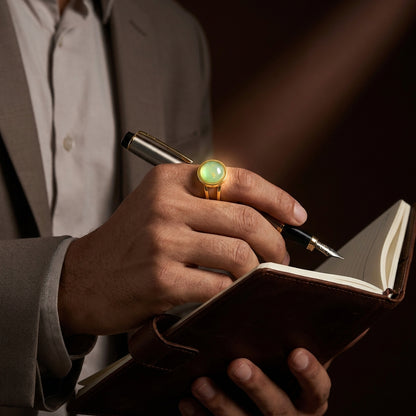 Green Jade Real Stone Flexi Size Goldenn Ring | 18K Real Gold PVD Plated– For Men | Includes: Ring