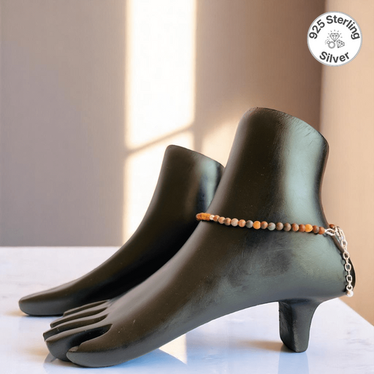 Island Glow Anklet | 925 Silver & Jasper Stone - For Women | Includes: Anklet