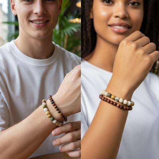 Nurture Stacked Bracelets | Bamboo Agate - For Unisex | Includes: Bracelets (Set of 2)