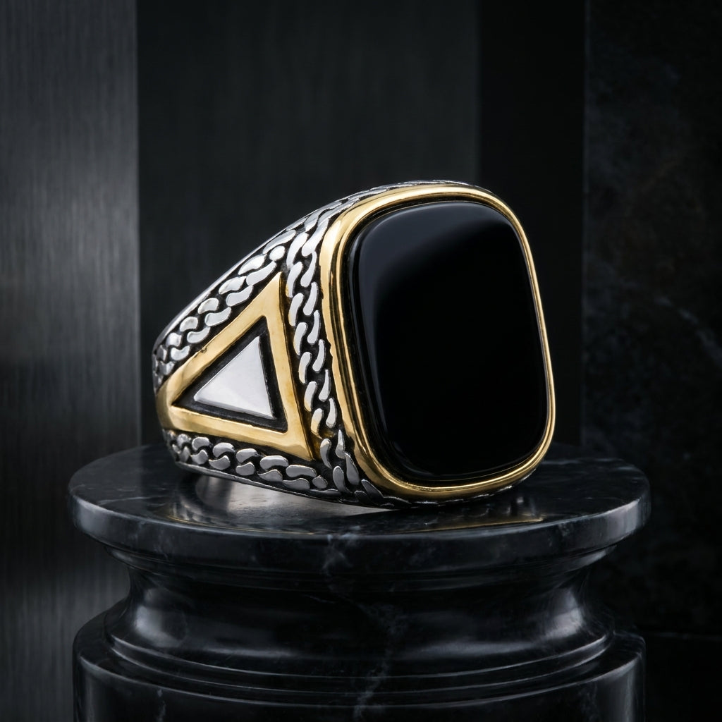 Real Black Stone Everyday Titanium Steel Ring | PVD Plated– For Men | Includes: Ring