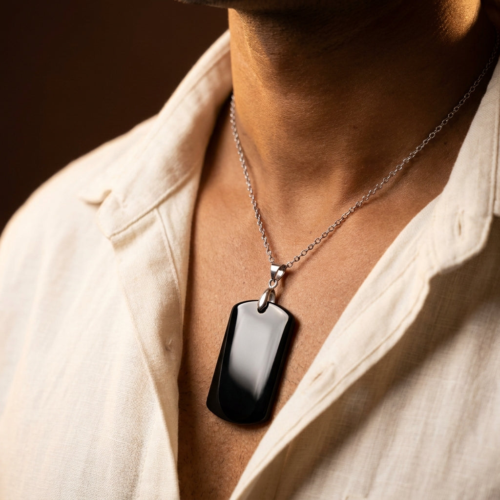 Black Onyx REAL Stone Men's Necklace | Stainless Steel - For Men| Includes: Necklace