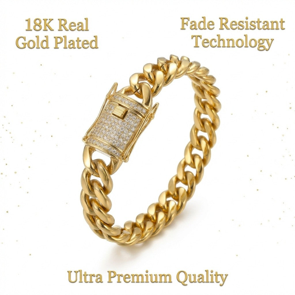 Ultra Modern Zircon 10MM Chain Bracelet | 18K Real Gold PVD Plated - For Men | Includes: Bracelet