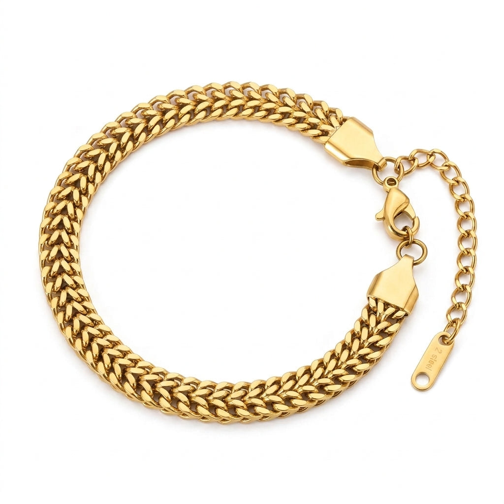 Modern Weaved Flexi Golden 6MM Steel Bracelet | 18K PVD Gold Plated- For Men | Includes: Bracelet