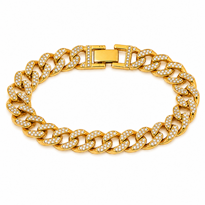 Ultra Classy Real Golden Cuban Zircon Standard Size Bracelet | 18K PVD Gold Plated- For Men | Includes: Bracelet