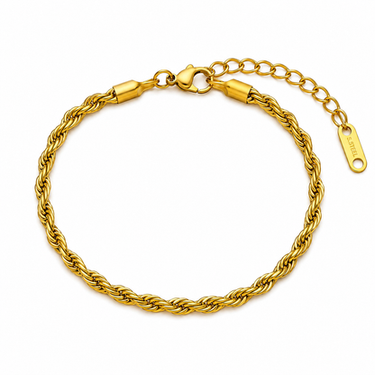 Golden Rope Flexi Size Steel THIN Bracelet (4MM) | 18K PVD Gold Plated- For Men | Includes: Bracelet