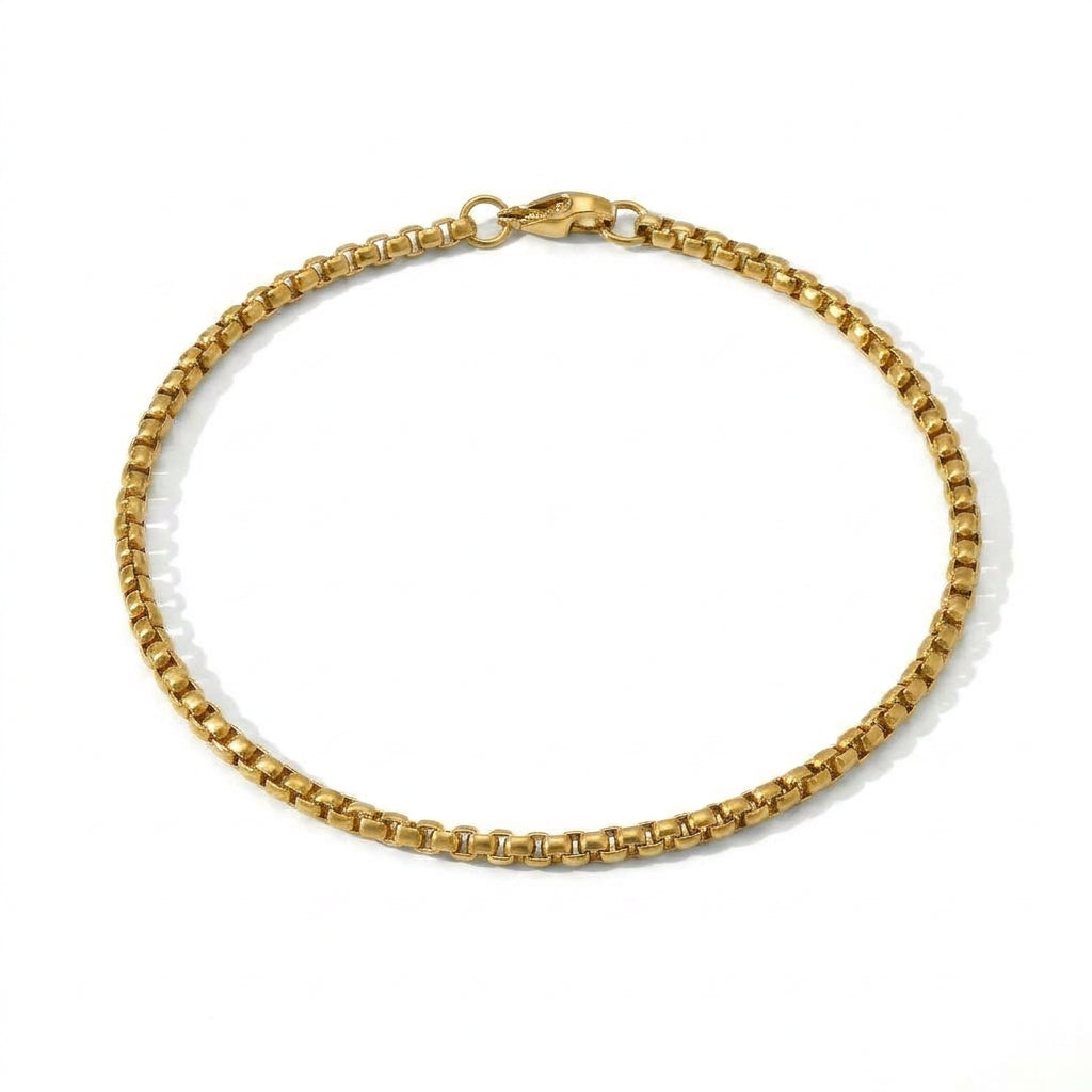 Golden Box Design Flexi Size Steel THIN Bracelet (3MM) | 18K PVD Gold Plated- For Men | Includes: Bracelet